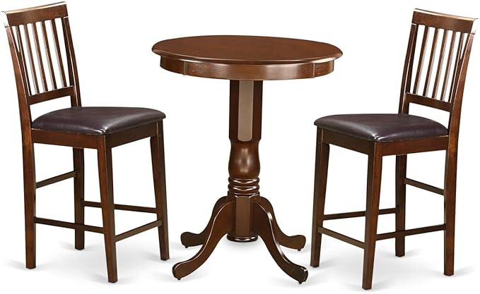 East West Furniture EDVN3-MAH-LC 3 Piece Counter Height Dining Set Contains a Round Dining Room Table with Pedestal and 2 Faux Leather Upholstered Chairs, 30x30 Inch, Mahogany