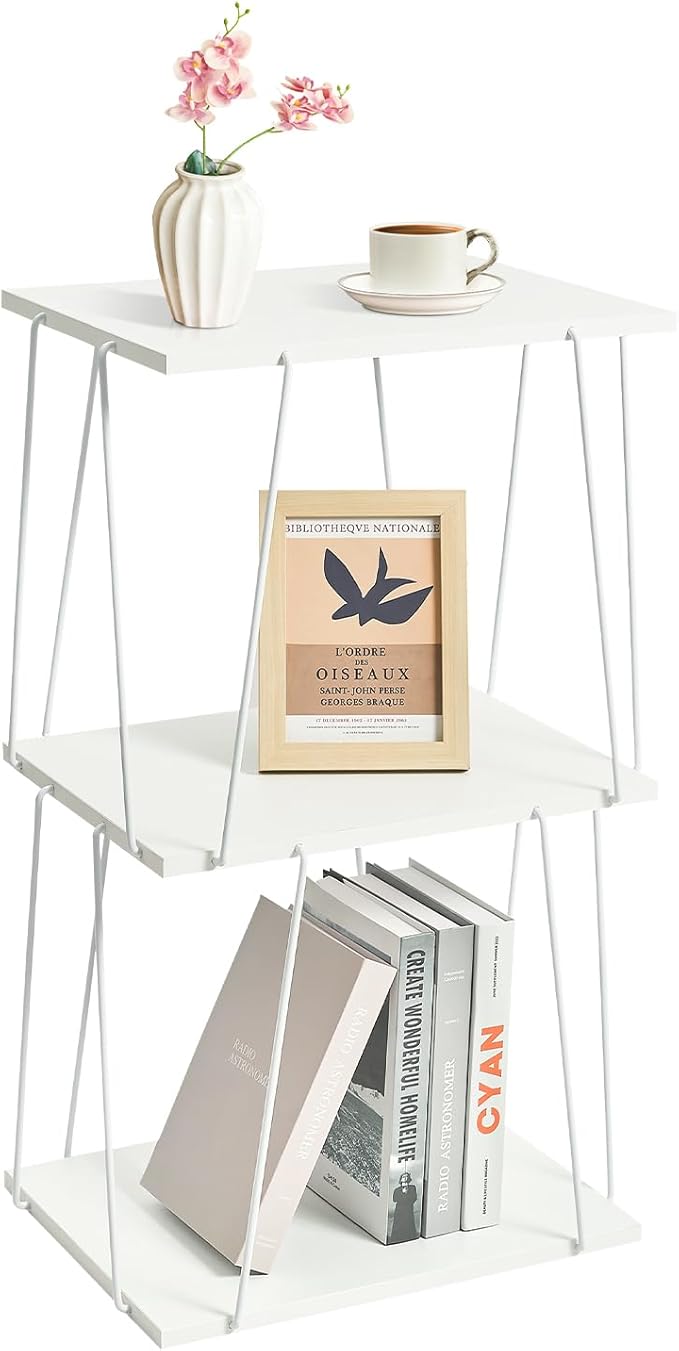 Tall Side Table, Small End Table, 29 inch High Accent Table, Bedside Table for Living Room, Bedroom and Office, Snow White