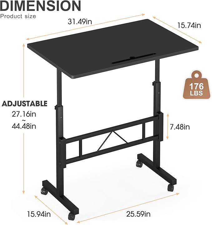 Klvied Small Standing Desk Adjustable Height for Sitting and Standing, Portable Laptop Table for Walking Pad (Black)