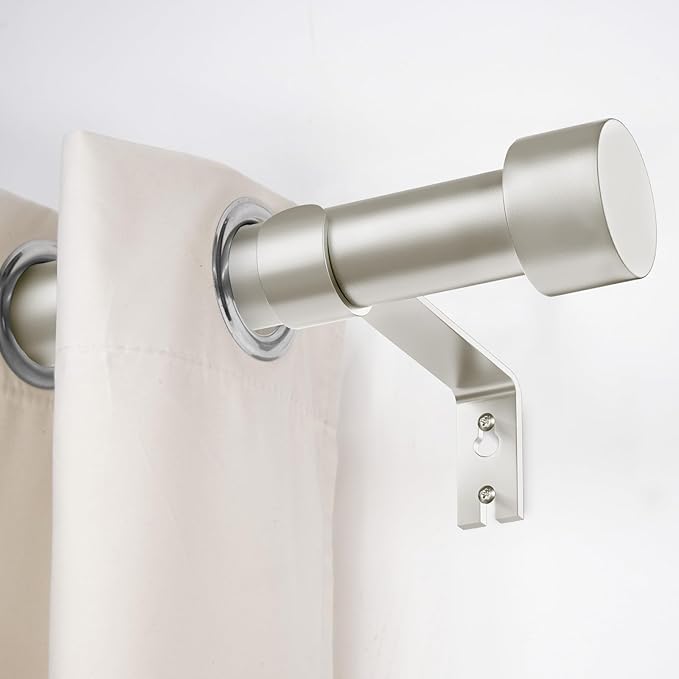 2 Pack Curtain Rods for Windows 48 to 84 Inch(4-7ft), 1 Inch Brushed Nickel Adjustable Heavy Duty Curtain Rod Set, Modern Style Drapery Rods for Bedroom Living Room, Size 32"- 90"