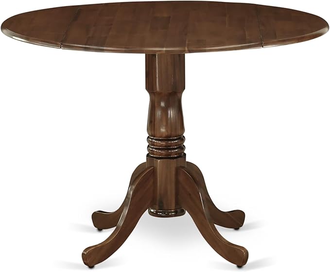 East West Furniture DLMZ3-AWA-32 3 Piece Kitchen Table Set for Small Spaces Consist of a Round Wooden Table with Dropleaf and 2 Upholstered Parson Chairs, 42x42 Inch, Antique Walnut