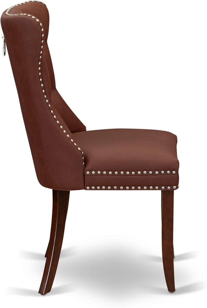 East West Furniture DODA9-MAH-26 9 Piece Dinette Set Includes a Rectangle Dining Table with Butterfly Leaf and 8 Polyester Fabric Parson Kitchen Chairs, 42x78 Inch, Mahogany