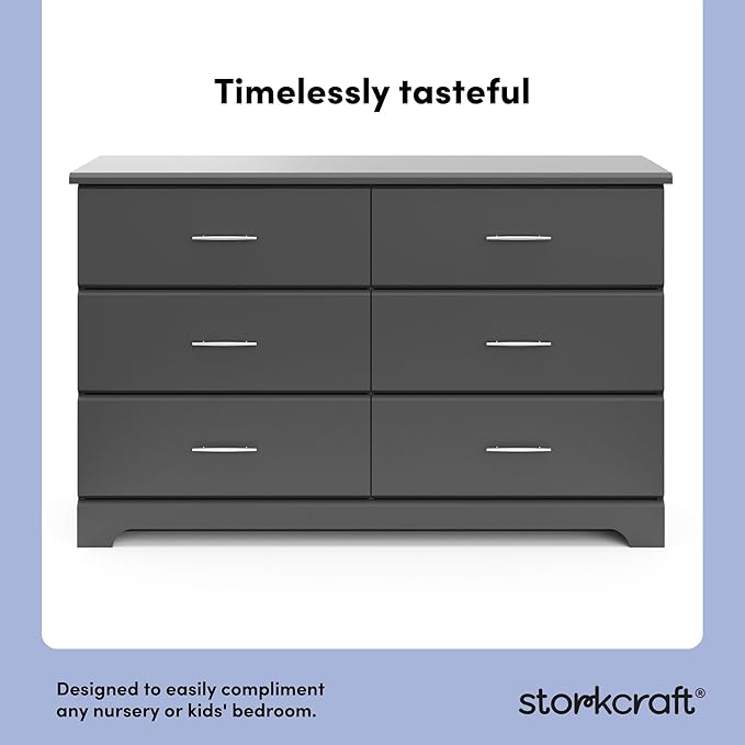 Storkcraft Brookside 6-Drawer Dresser (Gray) – GREENGUARD Gold Certified, Nursery & Kids Storage, Nursery Essentials, Kids Room Storage, Durable Bedroom Dresser