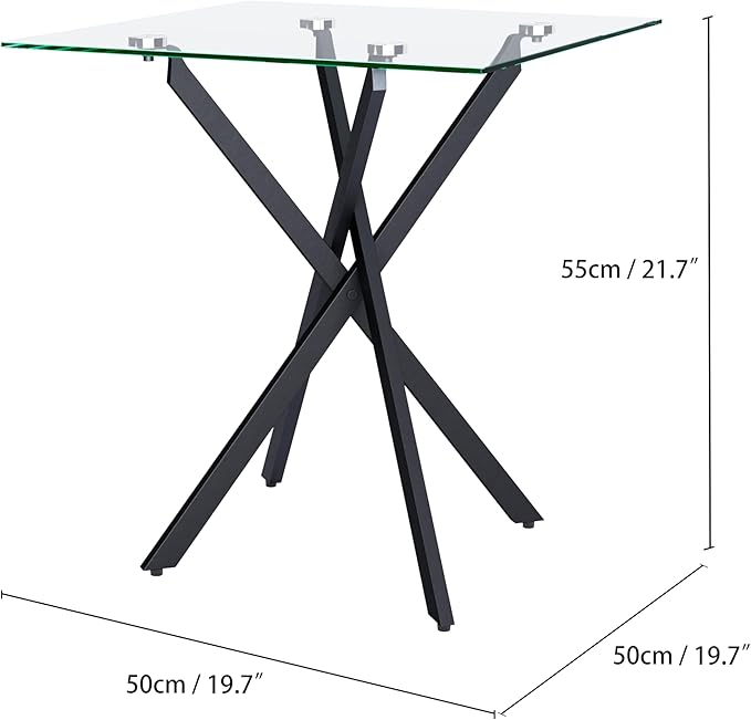 Small Side Coffee Table Set of 2 with Metal Legs, Tempered Glass Square Modern End Table for Living Room Sofa Home Office (2 Pieces, Black, 20"×20"×22")
