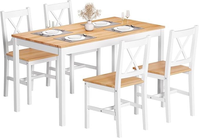 SogesHome 42.52'' Dining Table Set with 4 Chairs, 5-Piece Modern Chic Design, Premium Construction, Versatile Functionality, Easy Assembly, Oak and White Finish, Oak