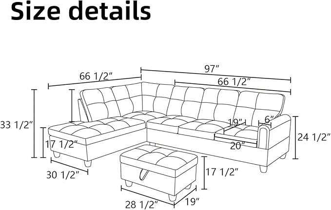 L Shaped Sectional Couches for Living Room, Modern Modular Sectional Sofa with Ottoman Storage, Comfy L Shaped Couch with Chaise for Bedroom Apartment Furniture, Blue