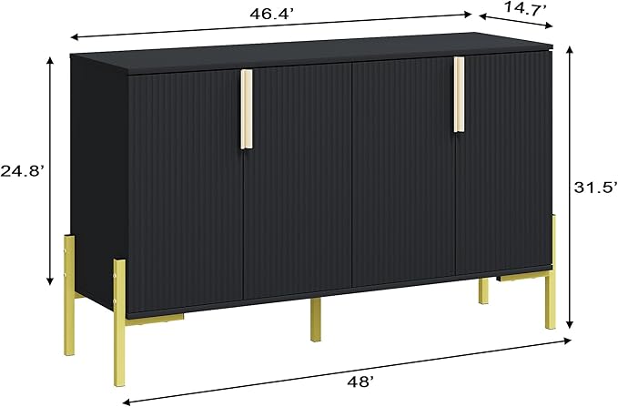 4 Doors Sideboard Buffet Cabinet with Adjustable Shelves,Modern Accent Sideboard with Golden Legs,Wide Storage Cabinet for Kitchen,Living Room,Black