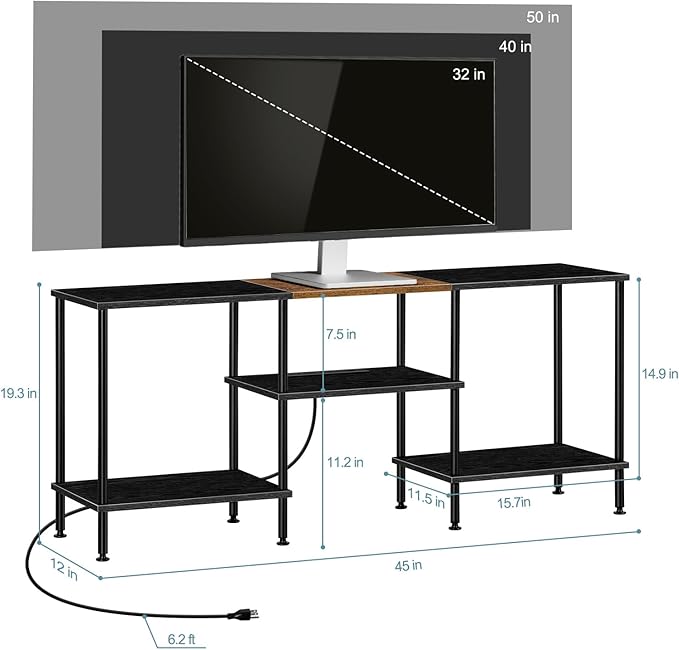 TV Stands for Living Room 50 inch TV Stand with Power Outlet Entertainment Center with Storage 3 Tier TV Console Table for 50 43 40 32 inch TV, Black