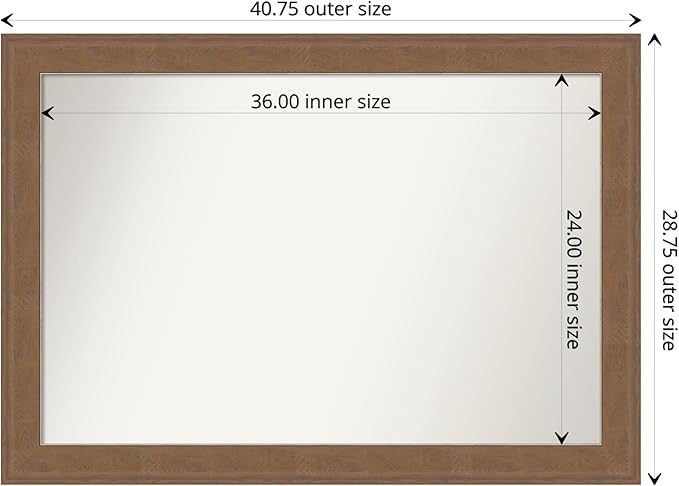 Amanti Art Brown Bathroom Mirror for Over Sink, 29x41 Alta Medium Brown Rectangle Vanity Mirror, Large Country Rustic Frame, Hangs Horizonally and Vertically, Bathroom Wall Decor, Non-Beveled Edge