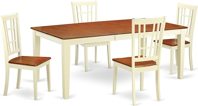 East West Furniture QUNI5-WHI-W 5 Piece Dining Room Table Set Includes a Rectangle Kitchen Table with Butterfly Leaf and 4 Dining Chairs, 40x78 Inch, Buttermilk & Cherry