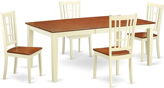 East West Furniture QUNI5-WHI-W 5 Piece Dining Room Table Set Includes a Rectangle Kitchen Table with Butterfly Leaf and 4 Dining Chairs, 40x78 Inch, Buttermilk & Cherry