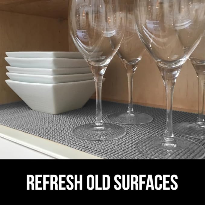 GORILLA GRIP powerGRIP Drawer Shelf and Cabinet Liner, Thick Strong Hold, Non-Adhesive Liners Protect Kitchen Cabinets and Cupboard, Bathroom Drawers, Easy Install, Breathable Mat, 24" x30', Gray