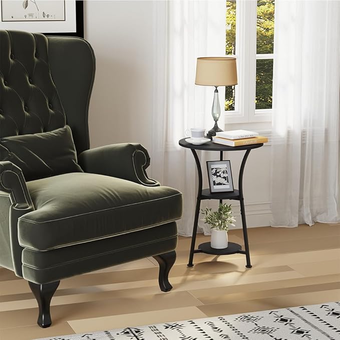 Dulcii Small Round End Table for Narrow and Small Space, 3-Tier Round Accent Couch Beside Table, Modern Side Table Corner Sofa Table Nightstand for Living Room Bedroom,Black
