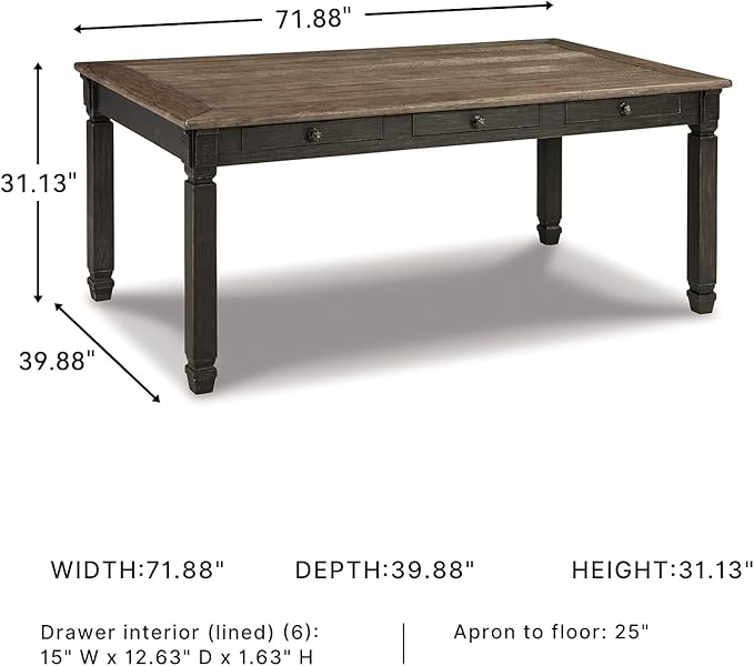 Signature Design by Ashley Tyler Creek Farmhouse Dining Table with Drawers, Seats up to 6, Almost Black