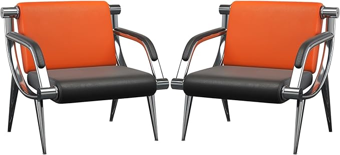 wonline 2Pcs Waiting Room Chair with Armrest PU Leather Office Furniture, Office Guest Seating Lobby Conference Reception Chairs for Airport Clinic Hospital Bank Salon Barber(Orange&Black)