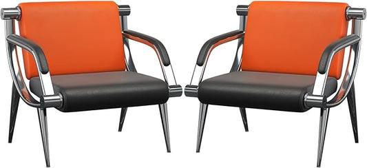 wonline 2Pcs Waiting Room Chair with Armrest PU Leather Office Furniture, Office Guest Seating Lobby Conference Reception Chairs for Airport Clinic Hospital Bank Salon Barber(Orange&Black)