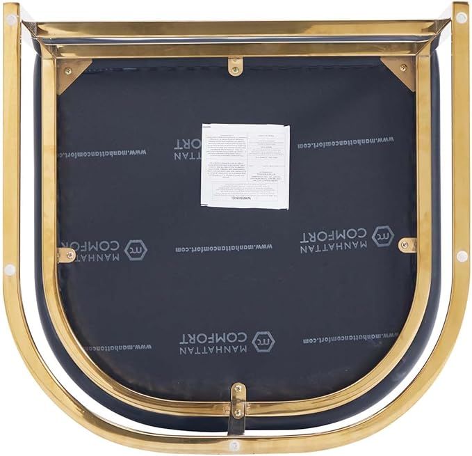Manhattan Comfort Louvre 26 Inch Mid Century Modern Counter Height Bar Stools - Elegant Faux Leather Padded Seat, Stainless Steel Base with Footrest, Fully Assembled Barstools, Set of 2, Black & Gold