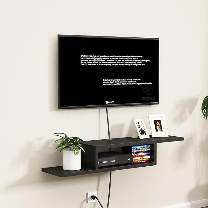 ChooChoo Floating TV Unit, Wall Mount Entertainment Center Media Console for Living Room, Bedroom, Black
