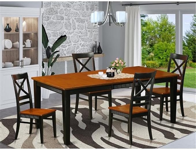 East West Furniture QUIN5-BLK-W 5 Piece Kitchen Table Set for 4 Includes a Rectangle Dining Table with Butterfly Leaf and 4 Dining Room Chairs, 40x78 Inch, Black & Cherry