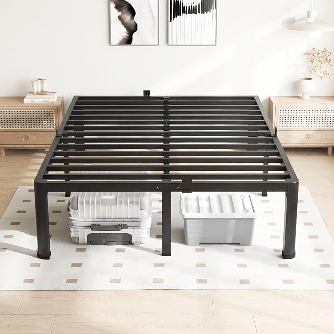 14 Inch California King Bed Frame, 3500Lbs Heavy Duty Metal Platform with Round Corner Legs Mattress Slide Stopper, Steel Slat Support No Box Spring Needed, Noise Free, Non-Slip, Easy Assembly