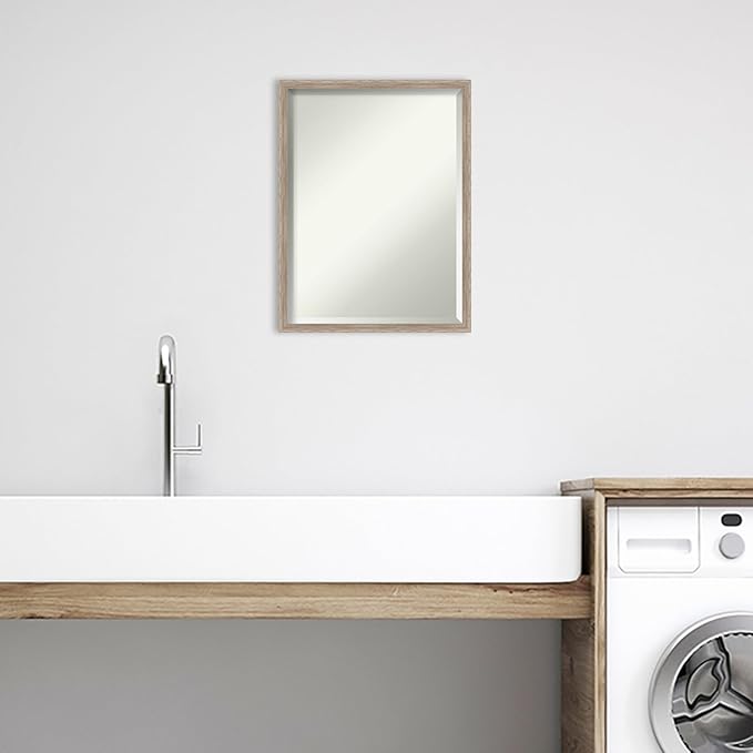 Amanti Art White Bathroom Mirror for Over Sink, 25x19 Hardwood Wedge White Wash Rectangle Vanity Mirror, Medium Country Rustic Wood Frame, Hangs Horizonally and Vertically, Bathroom Wall Decor,