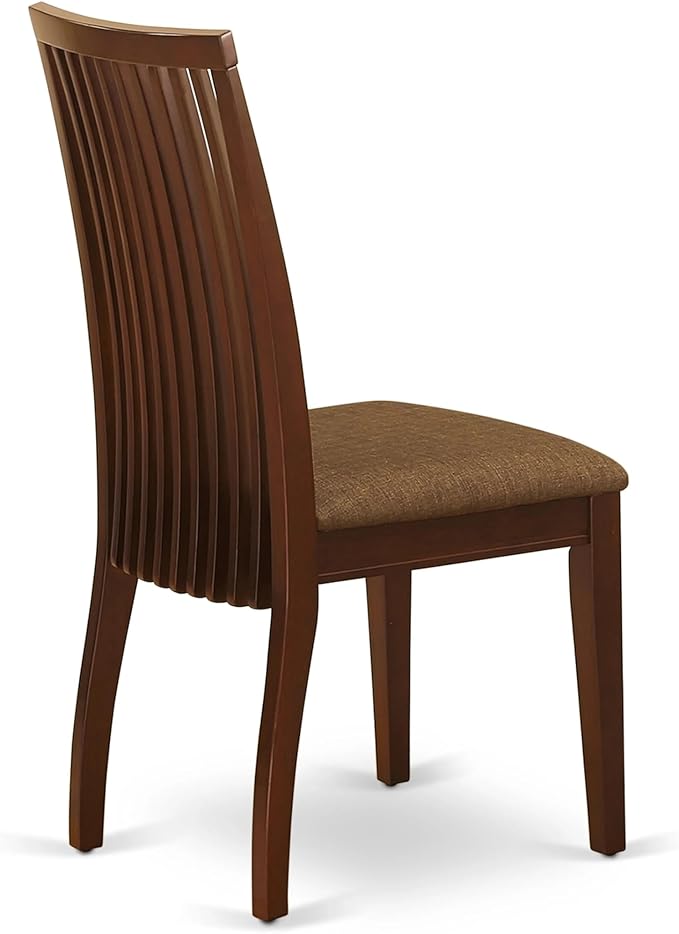 East West Furniture AMIP3-MAH-C 3 Piece Kitchen Table & Chairs Set Contains a Round Dining Room Table with Pedestal and 2 Linen Fabric Upholstered Chairs, 36x36 Inch, Mahogany