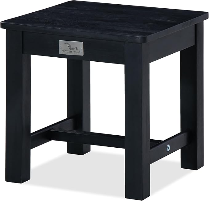 12 Inch Wooden Black Step Stool, Small Nature Beach Chair Under Desk, Indoor Acacia Wood Short Footstool for Living Room, Kitchen, Bathroom