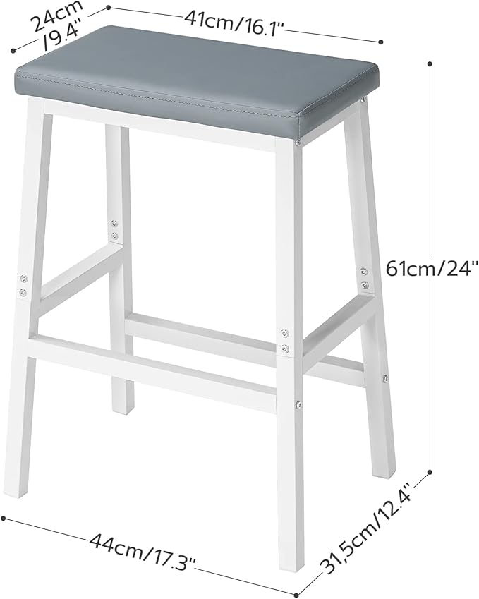 HOOBRO Bar Stools, Set of 2 Bar Chairs, PU Leather Upholstered Breakfast Stools, Easy Assembly, Suitable for Kitchen, Bar, Dining Room, White and Gray WG01MD01