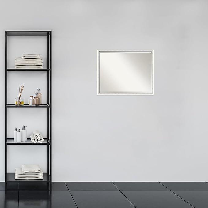Amanti Art White Bathroom Mirror for Over Sink, 23x29 Paige White Silver Rectangle Vanity Mirror, Large Modern Contemporary Wood Frame, Hangs Horizonally and Vertically, Bathroom Wall Decor, Beveled