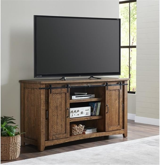 Martin Svensson Home Rustic 65” Solid Wood TV Stand with Storage, Natural Finish