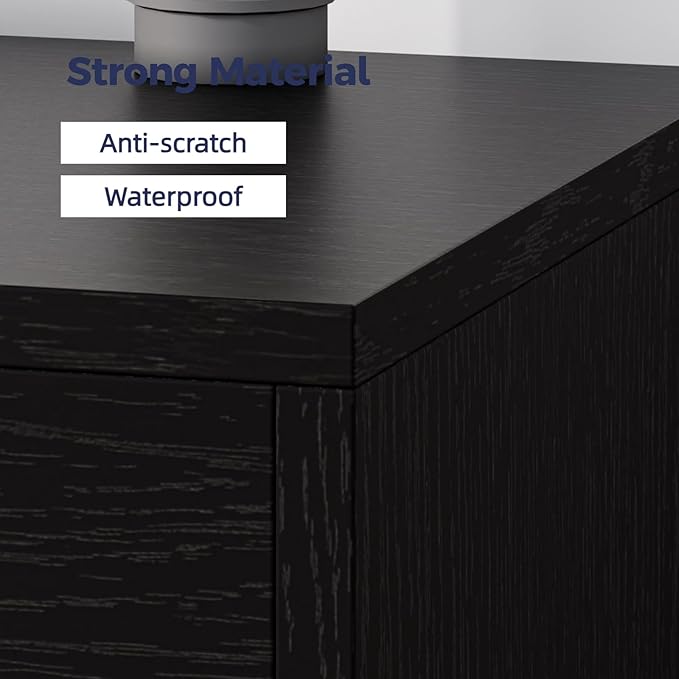 TV Stand for TVs up to 60", Modern Entertainment Center with 2 Rattan Doors, TV Cabinet with Solid Wood Legs & Golden Handles, TV Media Console Table for Living Room, Black & Wood