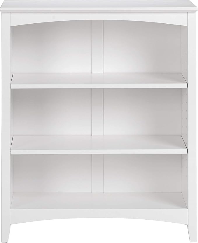 Shaker Style 3 Shelf Bookcase / Solid Wood / 36" High / Adjustable Shelving / Closed Back / Display Bookshelf for Living Room, Bedroom, Home and Office, White