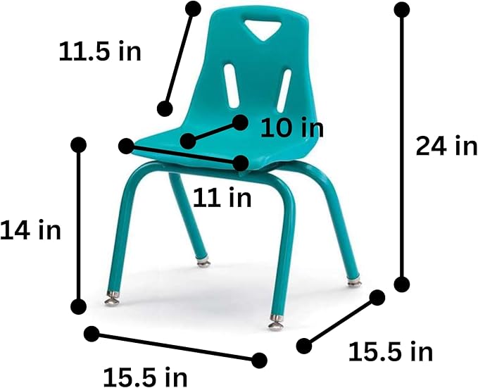 Berries Jonti-Craft 8124JC6005 Stacking Chairs with Powder-Coated Legs, 14" Height, Teal, Pack of 6