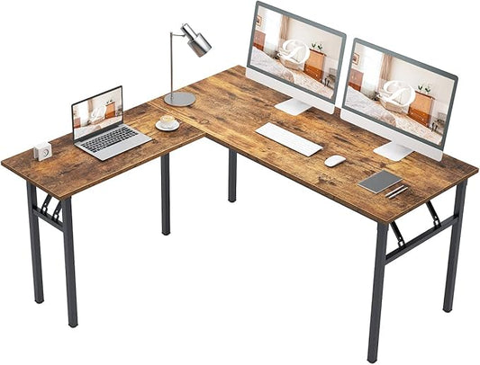 DlandHome L-Shaped Desk Large Corner Desk Folding Table Computer Desk Home Office Table Computer Workstation, ND11 (Rustic Brown)