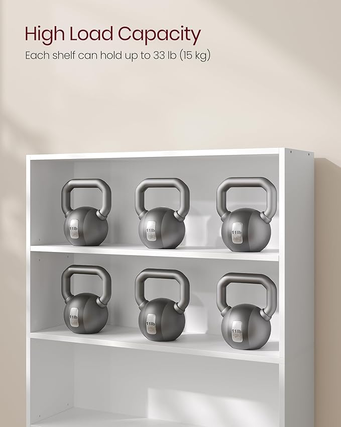 VASAGLE Custos Collection - Bookshelf, 5-Tier Bookcase, Book Shelf, Open Storage Shelf, 9.4 x 30 x 52.8 Inches, for Living Room, Home Office, Dinning Room, Cloud White ULBC175T14