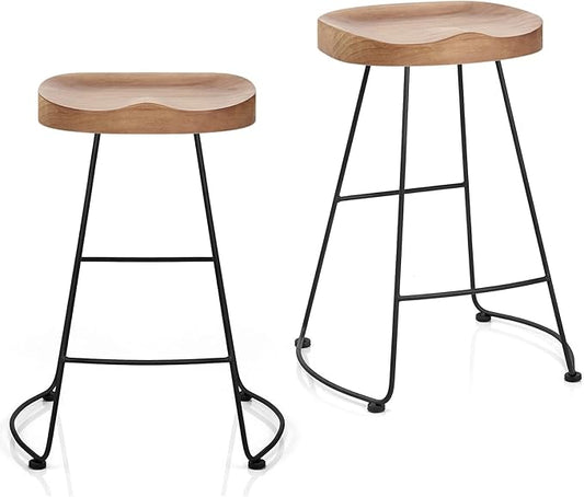 Set of 2 American Elegant Retro Country Style Bar Chair, Modern Fashion Simple Bar Stool, Mid Century Dining Wooden Chair High Stool, 26.8 inches（Black）