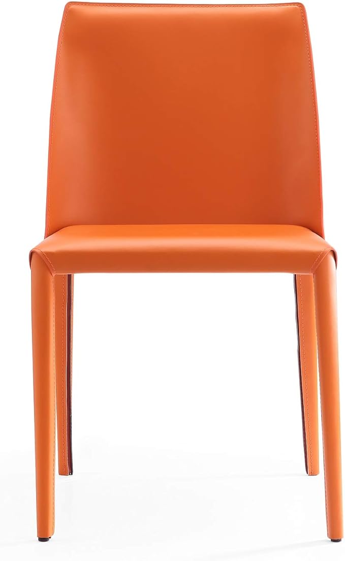 Manhattan Comfort Paris Modern Saddle Leather Dining Chairs, Metal Frame, Comfortable Padded Seat, Fully Assembled Kitchen Accent Furniture, Set of 2, Set of 2, Coral
