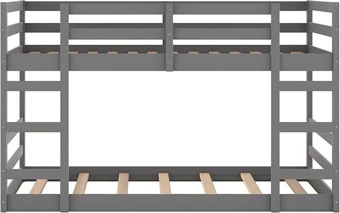 Ball & Cast Twin Over Full Bunk Bed with Two Drawers,Convertible Solid Wood Bed Frame with Ladder & Full Length Guardrails, Detachable Bunk Beds for Kids,Teens,Space Saving, No Box Spring Needed,Grey