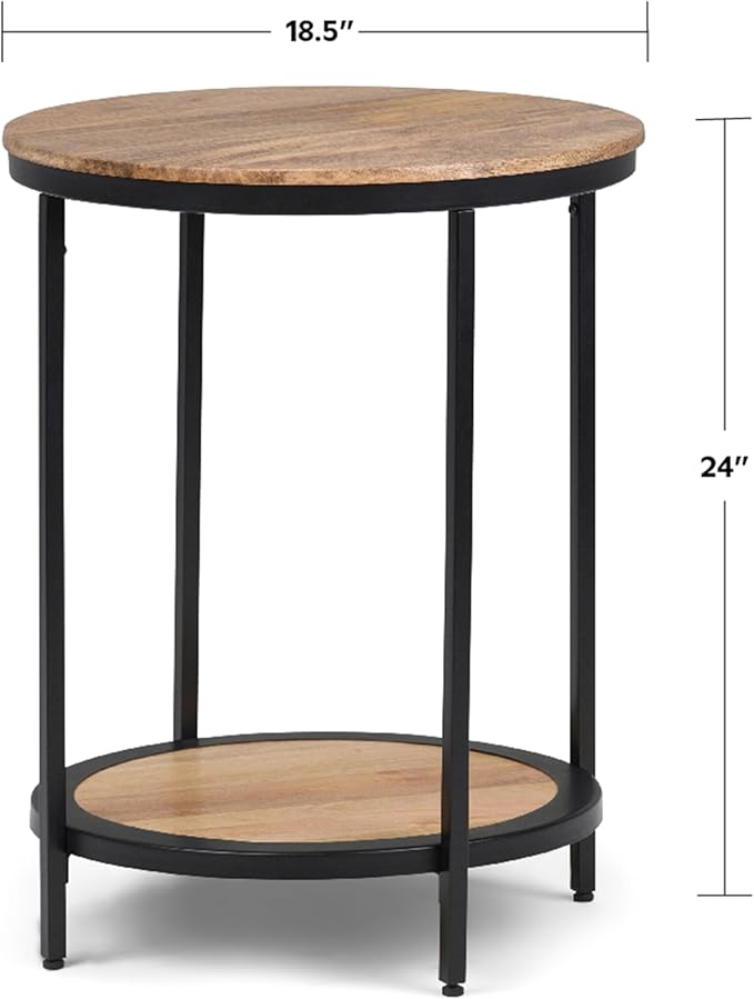 SIMPLIHOME Jenna Industrial 18 inch Wide Metal Round Accent Side Table in Natural for the Living Room and Bedroom