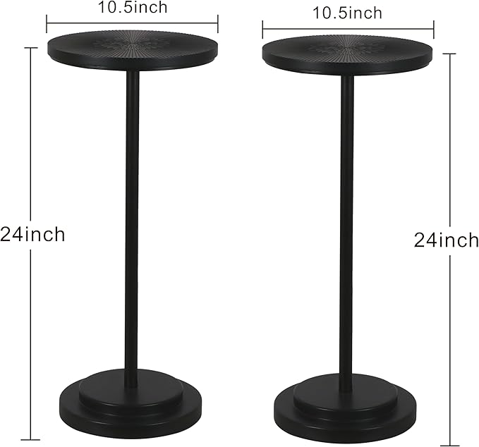 Drink Table Set of 2, Small Round Pedestal Side Table with Carved Top for Living Room, Bedroom, Small Space, Corners and Office, Black