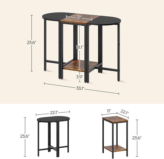 Small Side End Table, Nesting Side Table for Living Room, 2-Tier Nesting Side Table for Small Space, Wooden Sofe Tables Set of 3, Half Round End Table for Couch, Office, Brown and Black ET33BR