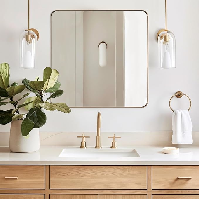 ANDY STAR Gold Bathroom Mirrors for Over Sink, 36x40 Inch Brushed Gold Wall Mirror, Rectangular Metal Framed Vanity Mirror -Modern Clean Design with Superior Stainless Steel Frame