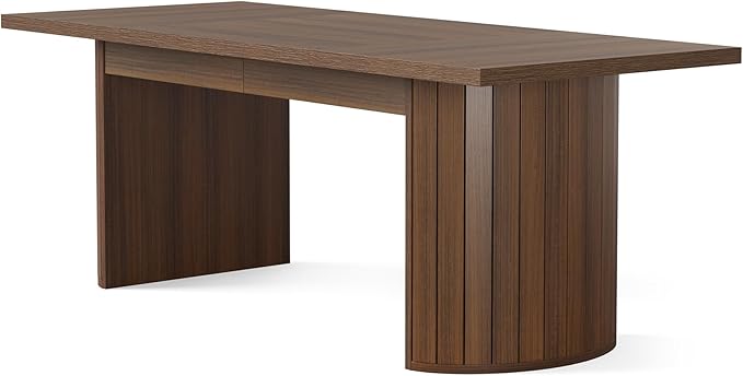 1Easylife 78.74 Inches Long Dining Table for 6, All Wooden Rectangle Kitchen Table, Vintage Dinner Table, Large Dining Room Tables with Half Round Pedestal Fence Design, Deep Brown