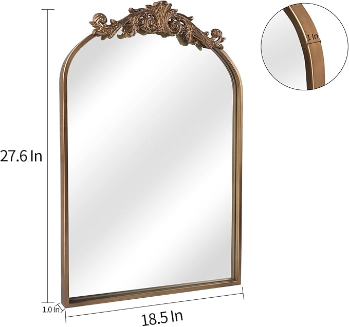 Wall Mirror Window Decorative Traditional Vintage Ornate Baroque Mirrors Antique Arched Farmhouse for Living Room Bedroom Entryway Bathroom Vanity (27 * 19 * 1.2, Gold)