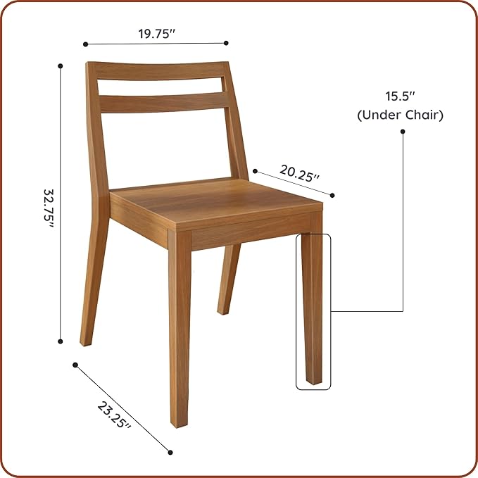 Grain & Grove Davie Dining Room Chairs Set of 2, Solid Wood Modern Kitchen Chair for Living Room, Kitchen, Pecan