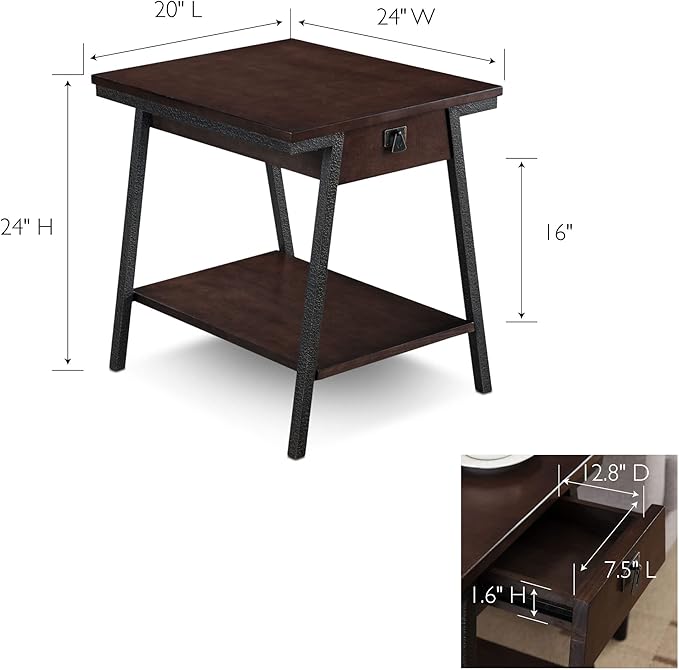 Leick Home 11407 Empiria One Drawer Side Table, Walnut and Foundry Bronze