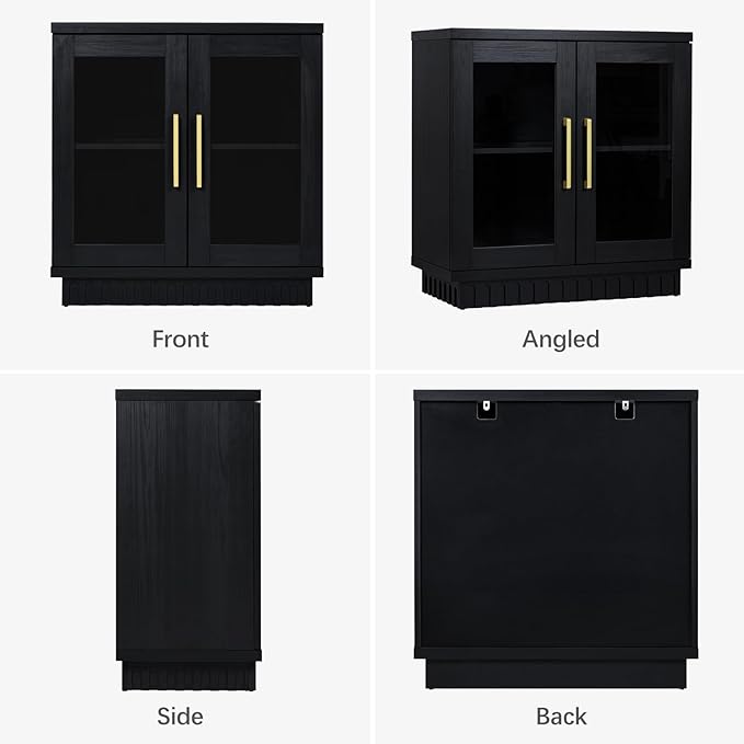 Buffet Cabinet with Storage, Sideboard Cabinet with Glass Doors, Accent Storage Cupboard Console Table for Kitchen, Hallway, Living Room, Dining Room, Smoked Black Oak