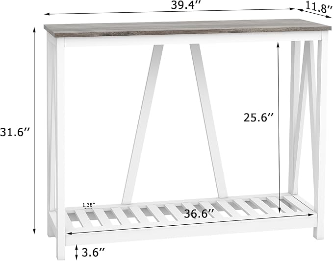 Farmhouse Console Table for Entryway, 39.3 Inch Sofa Table with Storage Shelf, Hallway Table, Narrow Behind Couch Table for Foyer, Living Room，Oak Grey