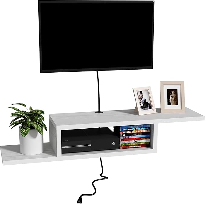 ChooChoo Floating TV Stand Shelf, Wall Mount Entertainment Center Media Console for Living Room, Bedroom, White