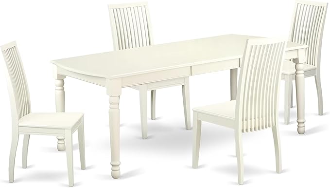 East West Furniture DOIP5-LWH-W 5 Piece Dining Set Includes a Rectangle Dining Table with Butterfly Leaf and 4 Kitchen Chairs, 42x78 Inch, Linen White